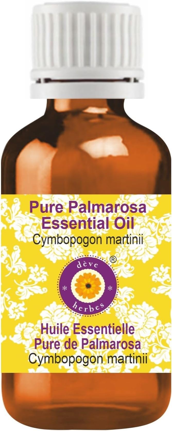 Deve Herbes Pure Palmarosa Essential Oil (Cymbopogon martinii) Steam Distilled 5ml (0.16 oz)