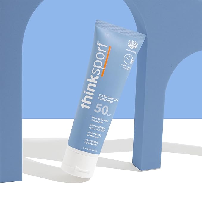 Thinksport SPF 50+ Mineral Sunscreen with Clear Zinc Oxide, 3 Fl Oz – Safe, Natural, Water Resistant, Broad Spectrum UVA/UVB Sun Screen for Sun Protection – Vegan, Reef Safe Sunscreen