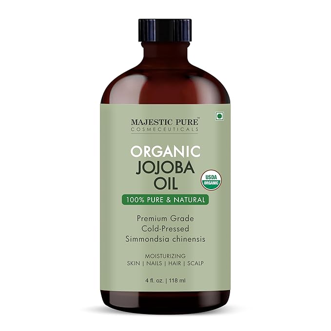 Majestic Pure Organic Jojoba Oil - 100% Pure & Natural - Premium Grade, Cold-Pressed, Hexane-Free Carrier Oil for Skin, Hair and Body - Moisturizing Skin, Hair and Scalp -4 Fl Oz