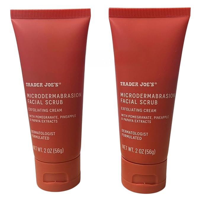 2-Pack Trader Joe's Microdermabrasion Facial Scrub, Exfoliating Cream with Pomegranate, Pineapple & Papaya Extracts, Dermatologist Formulated, 2 oz