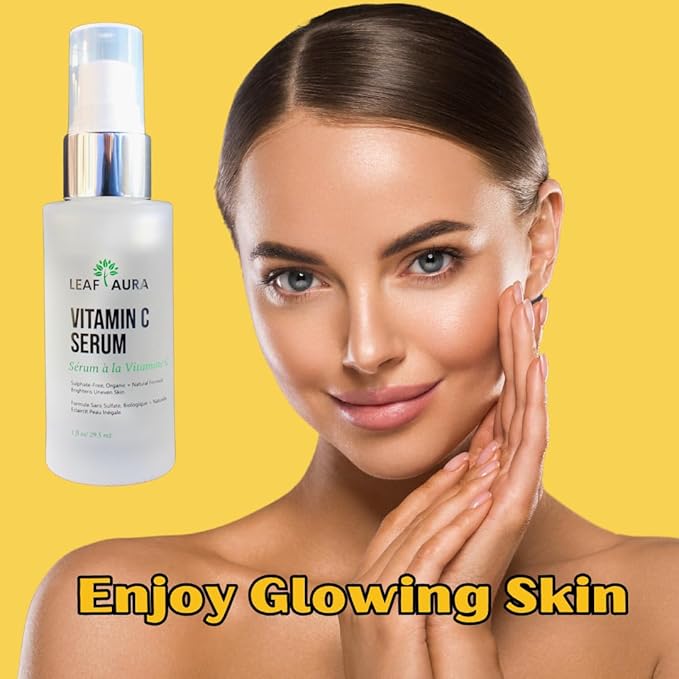 Leaf Aura Vitamin C Serum, Sulphate-Free, Organic+ Natural Formula, Brightens Uneven Skin, Made In Canada, 29.5ml