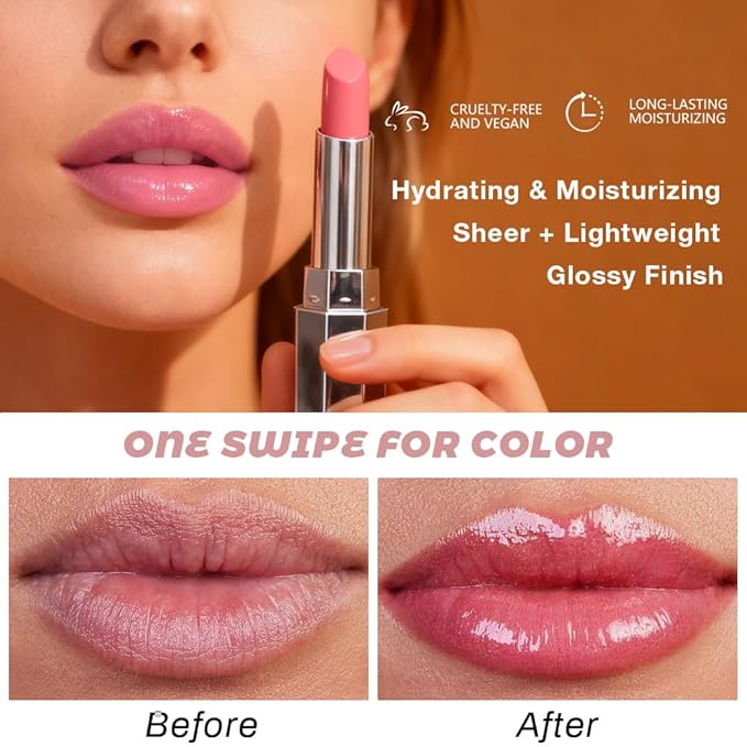 Pink Honey Lipstick Tinted Lip Balm - Shine Moisturizing Lipstick for Women, Natural Nourishing Hydrating Lip Gloss Stain for Dry Lips, Tint Sheer Lightweight Makeup, Vegan - 1Pc #01 Dusty Pink