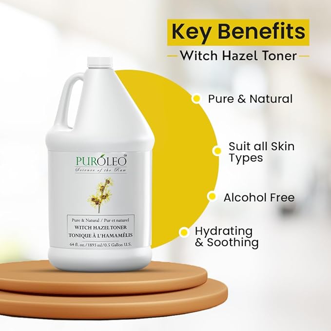 PUROLEO Witch Hazel Toner 64 Fl Oz/1900 ML (Packed in Canada) Refresh and Revitalize Your Skin with | Premium Bottle | Luxury Skin Care Toner | Facial Toner for Postpartum & Skincare