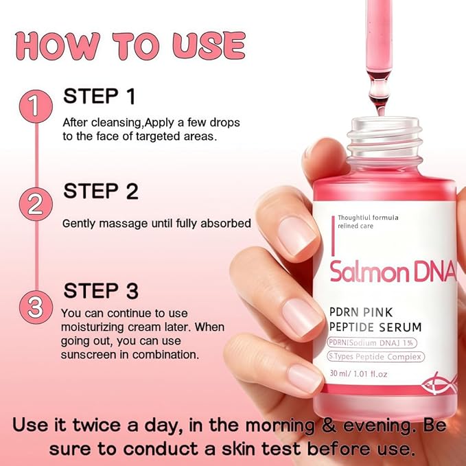 Salmon DNA Pink Peptide & PDRN Serum with 5 Peptides Complex, Anti-Aging Face Serum for Wrinkles, Firming & Hydrating, Brightening & Improving Skin Tone, Korean Recipe, 30ml