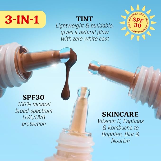 Revolution Superdewy SPF 30 Skin Tint, Tinted Mineral Face Foundation, Buildable Coverage for Facial Glow, 12% Zinc Oxide, Vegan & Cruelty-Free, Medium Neutral Warm