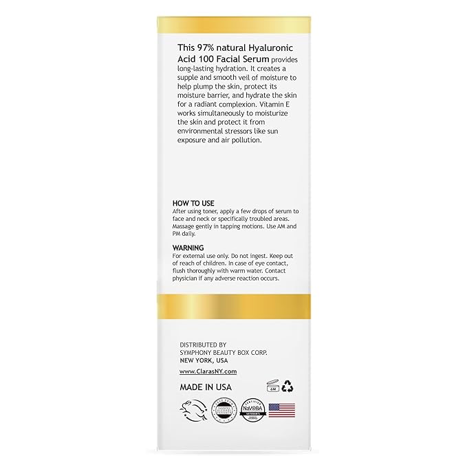 CLARA'S NEW YORK Hyaluronic Acid Facial Serum with Vitamin E – Hydrating & Moisturizing Face Serum – Lightweight, Fast Absorbing – 1 fl oz