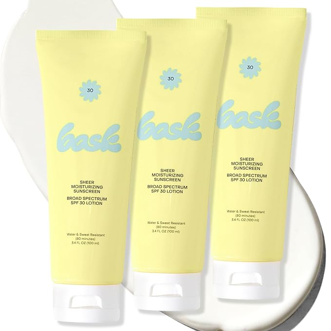Bask Suncare SPF 30 Sheer Moisturizing Sunscreen Lotion - Broad Spectrum UVA/UVB Protection, Dermatologist Recommended, Hydrating, Lightweight & Non-Greasy, Travel Size (Value Pack of 3)