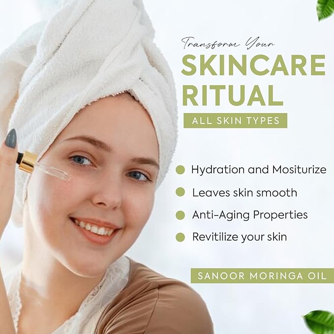 SANOOR Moringa Miracle Oil | FBA Approved | 100% Pure & Cold-Pressed | Deeply Hydrating Oil for Hair & Skin with Natural Nutrient-Rich Hair Butter for Strength & Shine | 2.02oz (60ml)