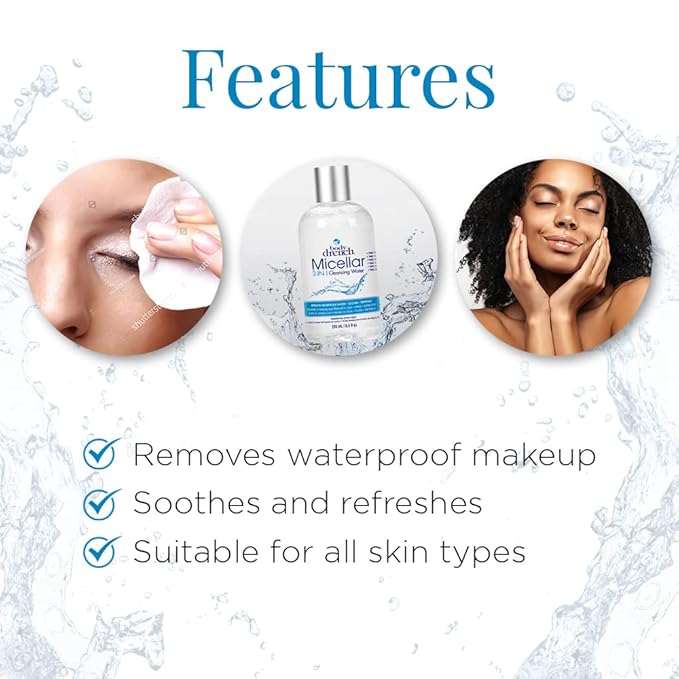 Body Drench 3-in-1 Micellar Water Makeup Remover, Facial Cleanser & Hydrating Water for Sensitive Skin, Eye Makeup Remover, 8.5 fl oz