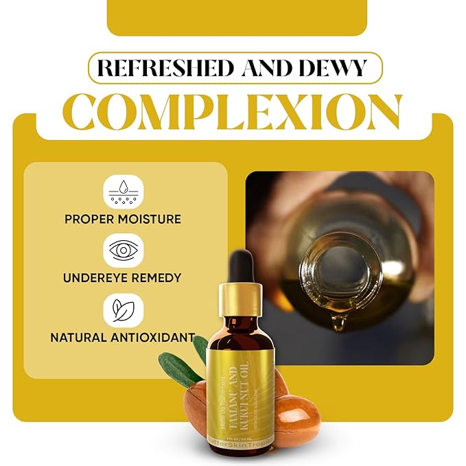 Tamanu & Kukui Nut Oil with Squalane Oil For Face, Body & Hair | Cold-Pressed Oils for Skin Nourishment - Boosts Collagen Production
