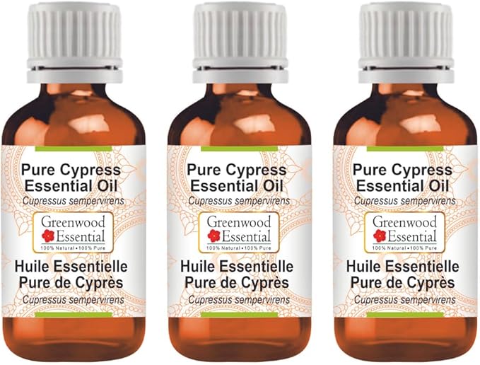 Greenwood Essential Pure Cypress Essential Oil (Cupressus sempervirens) Steam Distilled (Pack of Three) 100ml X 3 (10 oz)
