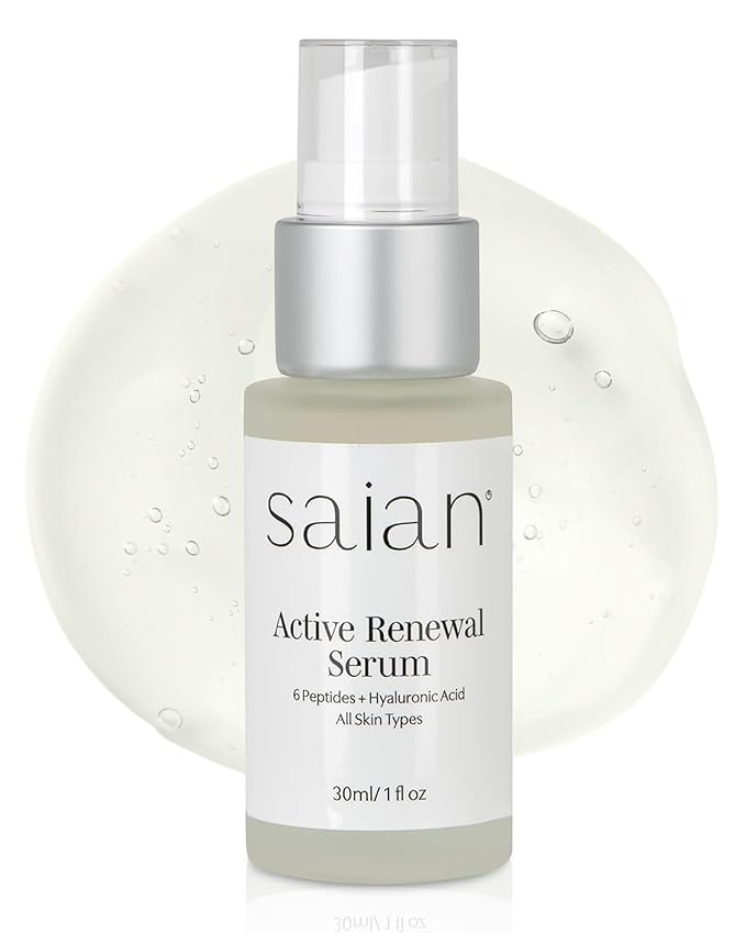 Saian Active Renewal Peptide Serum – Anti-Wrinkle Firming Facial Skin Booster with Hyaluronic Acid & Multi-Peptide Complex | Smooths Fine Lines, Crows Feet & Aging Skin | Vegan Spa-Grade Skincare