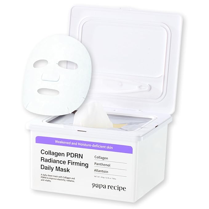Papa Recipe Collagen PDRN Radiance Firming Daily Mask (30 Sheets) - Korean Skin Revitalizing Facial Masks, Anti-aging - Soothing, Calming & Hydrating Face Skin, Sensitive Skin-friendly