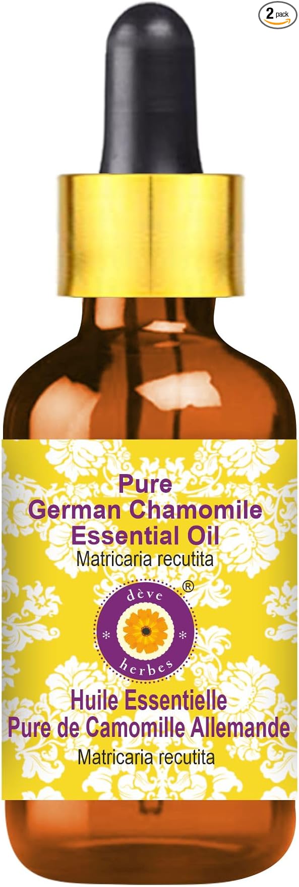 Deve Herbes Pure German Chamomile Essential Oil (Matricaria recutita) with Glass Dropper Steam Distilled 15ml (0.50 oz)