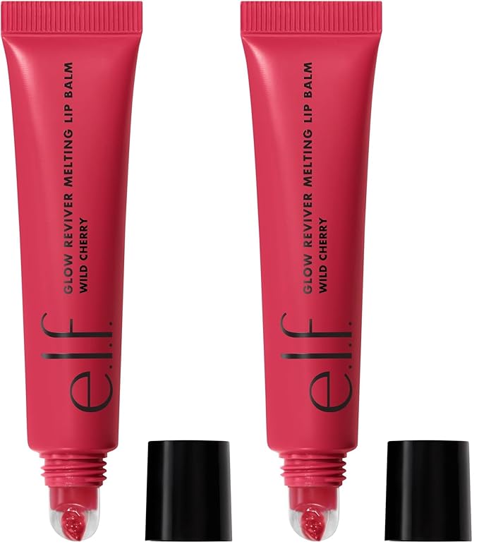 e.l.f. Glow Reviver Melting Lip Balm, Hydrating Tinted Lip Balm For A Glossy Finish & Soft, Supple Lips, Vegan & Cruelty-Free, Wild Cherry, (Pack of 2)