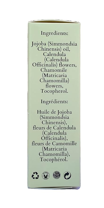 FLORA Organic Calendula & Chamomile Flowers Double Infused in Golden Jojoba Oil. 100% Plant Based & Unscented. 1.7fl oz. Gentle Soothing Oil for Sensitive Skin - for Face, Body, Hair - Made in Canada