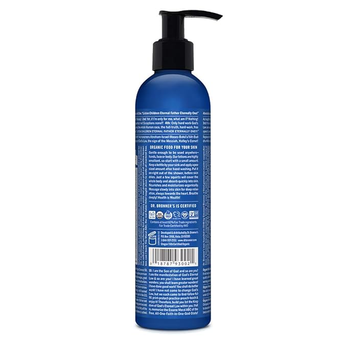 Dr. Bronner's Organic Lotion (Peppermint, 8 Ounce) – Organic Moisturizer for Hands, Face & Body – Vegan, Non-GMO