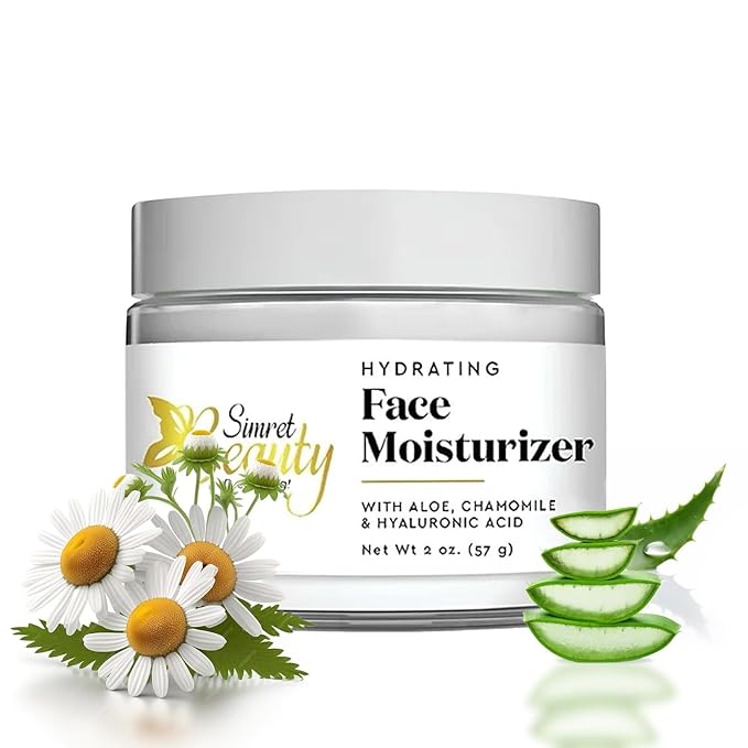 Hydrating Face Moisturizer - Daily Face Cream with Hyaluronic Acid, Vitamin E & C, Chamomile & Aloe for Oily, Acne-Prone, and Sensitive Skin - Vegan, Cruelty-Free, 2 oz