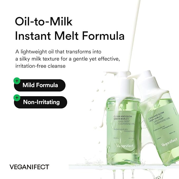 VEGANIFECT Hydrating Light Cleansing Oil for Sensitive Skin, Waterproof Makeup Remover & Blackhead Cleaner with Rice Bran Oil, Turmeric, and Centella Asiatica, Korean Skin care (205ml/6.93 fl oz)