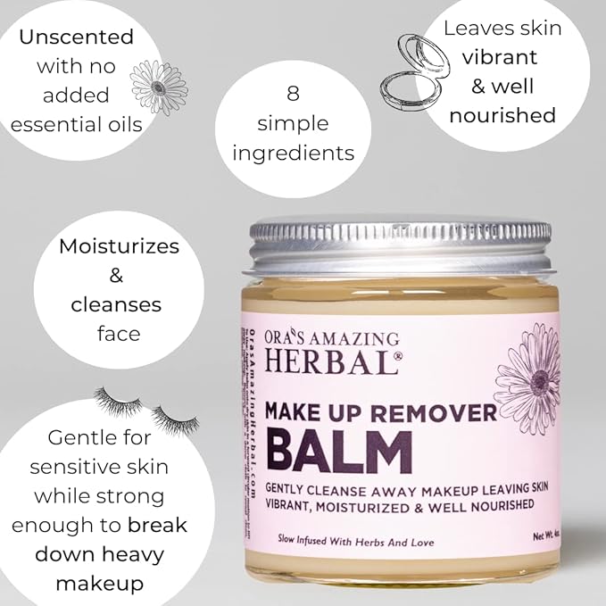 Ora's Amazing Herbal Makeup Remover Balm, Calendula Cleansing Balm with Licorice Root, Make Up Remover, Fragrance Free Skincare, Plant Based Makeup Melt, 4 oz