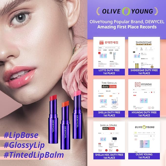 DEWYCEL TINTOURING BALM | #3 LIPS CORAL | Non-Sticky Moisturizing & Hydrating Tinted Lip Balm for Chapped Lips | Natural Color Lip Glow Balm