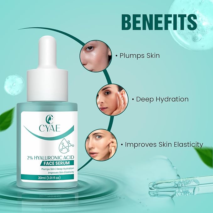 Hyaluronic Acid Face Serum 2% – Lightweight Hydrating Facial Serum for Smooth, Plump-Looking Skin – Daily Skincare for Men & Women, All Skin Types (10 ML) (30 ML)