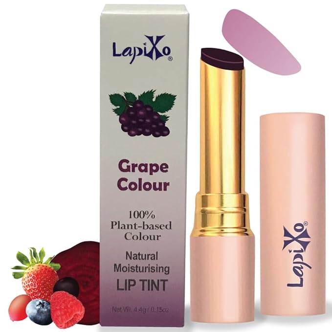 LAPIXO 100% Plant-based Color Lip Tint, Unique Formula, Natural + Moisturizing | 2-in-1 | Non-Toxic, All Food Ingredients, Antioxidant-rich, Natural Matte Sheer, Buildable, 4.4g/0.15oz (Grape color)