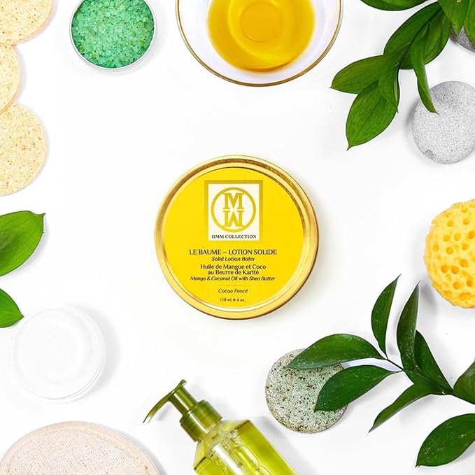 OMM Collection Solid Lotion Balm Natural Oils Mango, Shea, Cocoa coconut Butter-Rich Hydration-Heal & Sooth Rough, Dry, Irritated Skin-Jasmin Blanc (2oz)