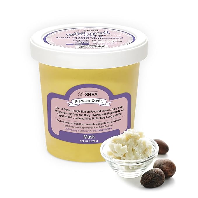 SoShea Whipped Shea Butter Musk - Nourishes, Moisturizes & Renews | 100% African Pure Shea Butter | Cold-Pressed & Cold-Processed | No Dyes & Parabens | Vegan | 11.50oz / 326g