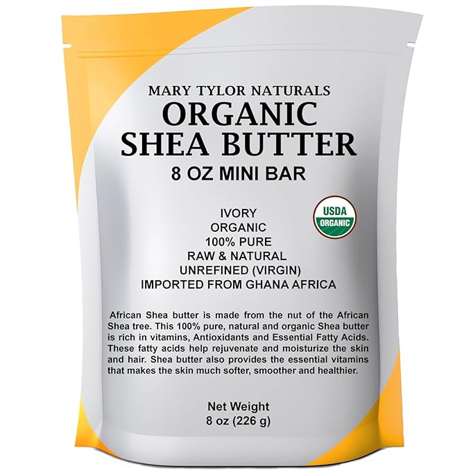 Mary Tylor Naturals Organic Shea butter 8 oz — USDA Certified Raw, Unrefined, Ivory From Ghana Africa — Great for Hair, Skin Nails and DIY projects