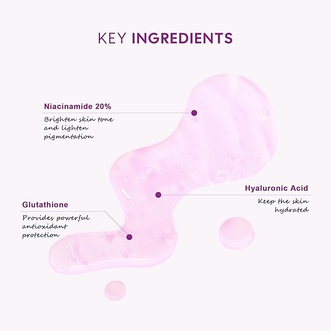 Niacinamide 20 Serum with Hyaluronic Acid, Glutathione & Tranexamic Acid - Concentrated Serum for Face, Uneven Skin Tone, Pore Care for Sensitive Skin