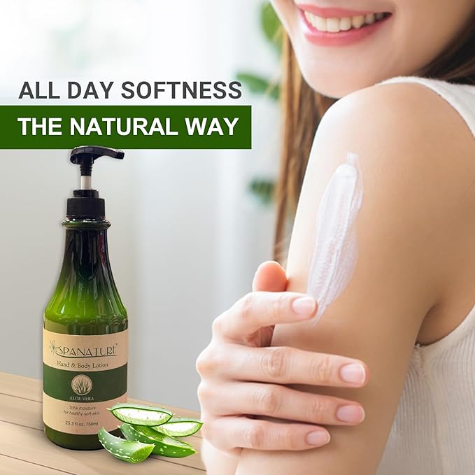 Spanature Premium Aloe Vera Body Lotion for Women Sunburn Relief - Soothing Aloe Lotion & Body Moisturizer for Dry Skin-Natural Healing & Soothing Therapy -750ml/25oz with Pump, Made in Korea