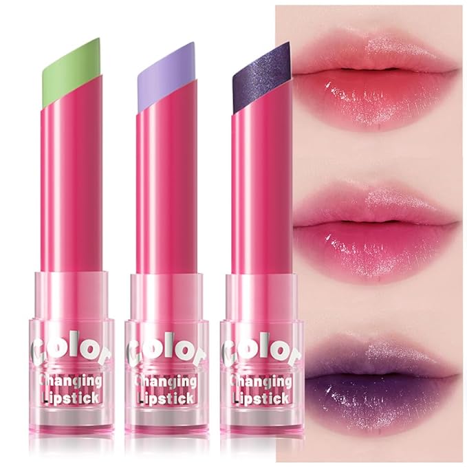 BINGBRUSH 3PCS Color Changing Lipstick Set, PH Lip Balm set Mood Lipstick, Natural Color-Changing Tint with Deep Moisture, Long Lasting Personalized Lip Gloss for Daily Wear or Gifts-SetB