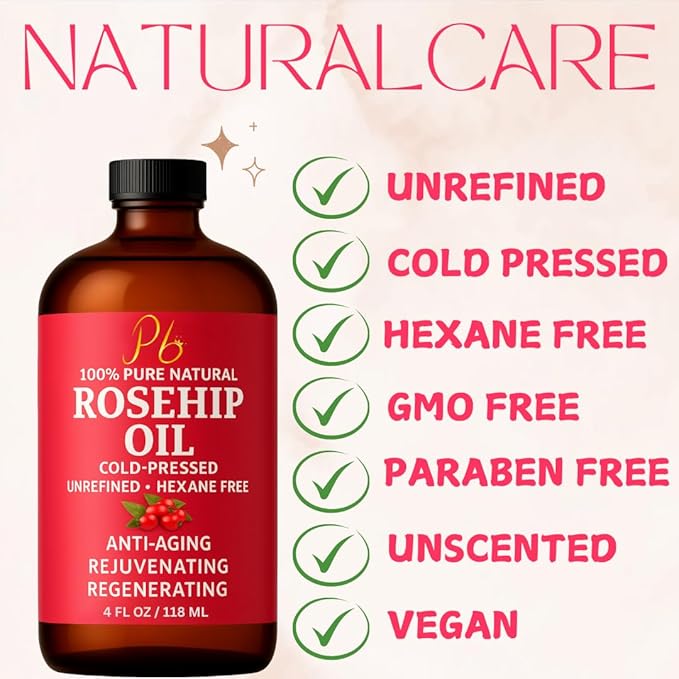 Pomberries Rosehip Seed Oil – Cold-Pressed & Unrefined, Rosehip Oil for Face, Skin & Hair – Rose Hip oil for Scars, Wrinkles, Stretch Marks, Daily Hydration & Gua Sha Massage, 4 fl oz