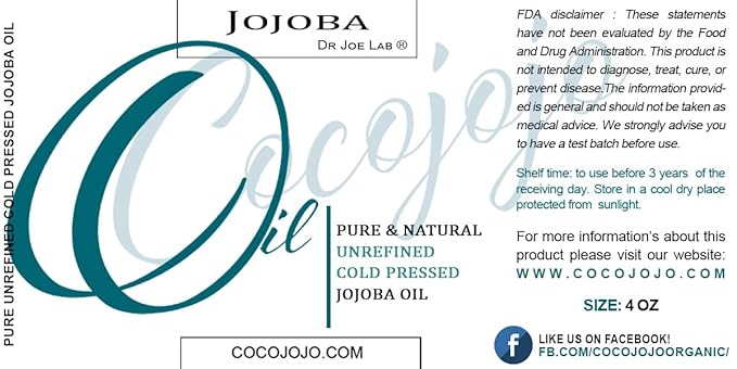 Dr Joe Lab Jojoba Oil 4 oz Pure Natural Cold Pressed Unrefined Extra Virgin - for Hair Skin Body Nail and Beard - Moisturizes, Soothes, Hydrates, & Nourishes