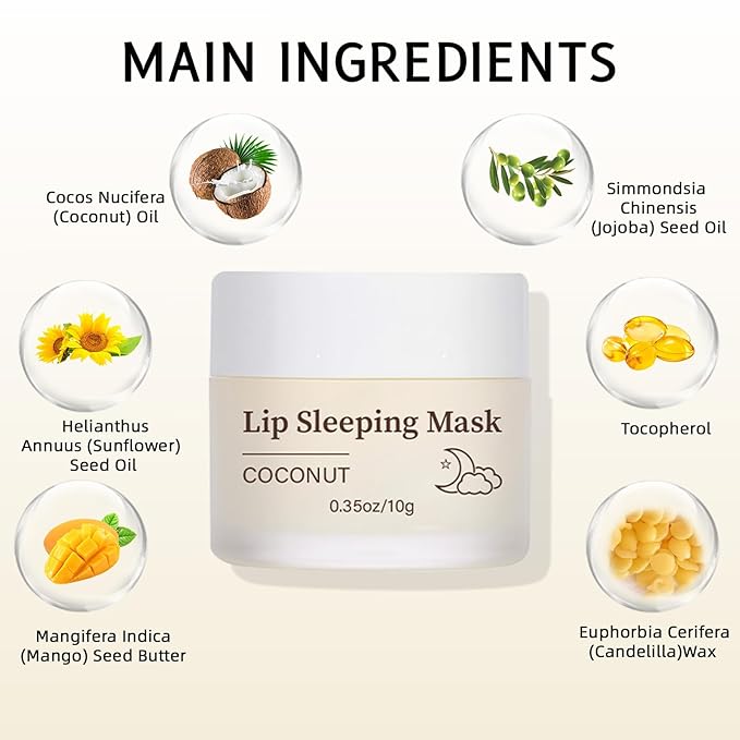 24H Lip Mask Set – Strawberry Day & Coconut Night Care – Hydrating & Softening Lip Sleeping Mask Duo for Dry, Flaky Lips – 10g x 2 (Strawberry and Coconut Set)
