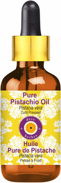 dève herbes Pistachio Oil (Pistacia vera) with Glass Dropper | Cold Pressed | Pure | Natural | For Diluting Essential oils | For Skin & Massage | Non-Sticky| Lightweight| Unisex | 30ml (1 oz)