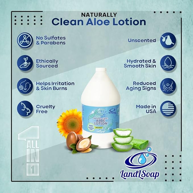 Unscented Aloe Vera Lotion with Argan Oil Hand-Made moisturizer and body lotion, Non-GMO, Vegan, Made in USA, (1 Gallon)