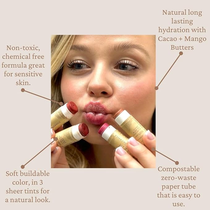 Tinted Lip Balm – Rose Gold | Vegan, Plastic-Free, Long-Lasting, Organic, Zero-Waste 0.28 OZ