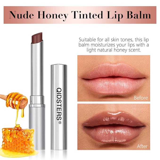 2Pcs Nude Honey Lipstick Tinted Lip Balm, Sheer Hydrating Lip Stain for All Skin Tones, Natural Lightweight Lips Gloss Makeup for Women, Vegan & Cruelty-Free