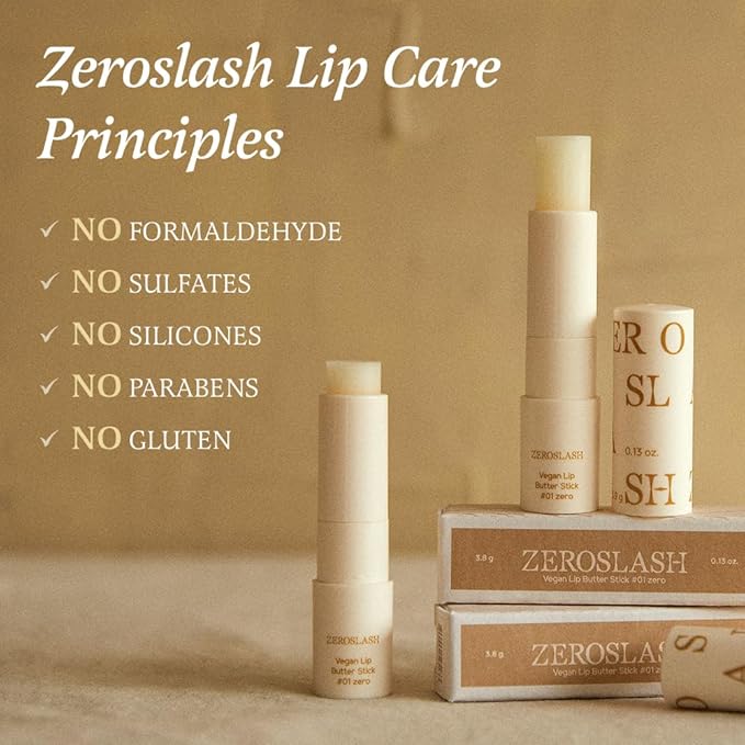 Zeroslash Vegan Lip Butter Stick with Shea Butter & Squalane 0.13oz – Hydrating Lip Balm for Dry, Chapped Lips | Plant-Based Lip Care with 6 Natural Oils | Overnight Lip Mask | Korean Lip Balm