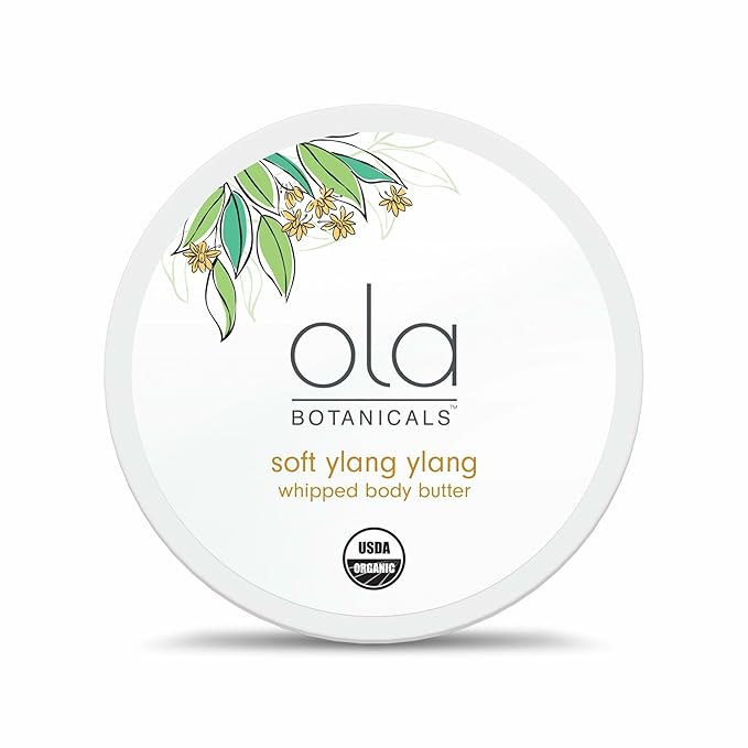 Ola Botanicals Whipped Body Butter (4oz) Soft Ylang Ylang, Deeply Hydrate & Nourish, Organic Shea Butter, USDA Organic, Non-GMO