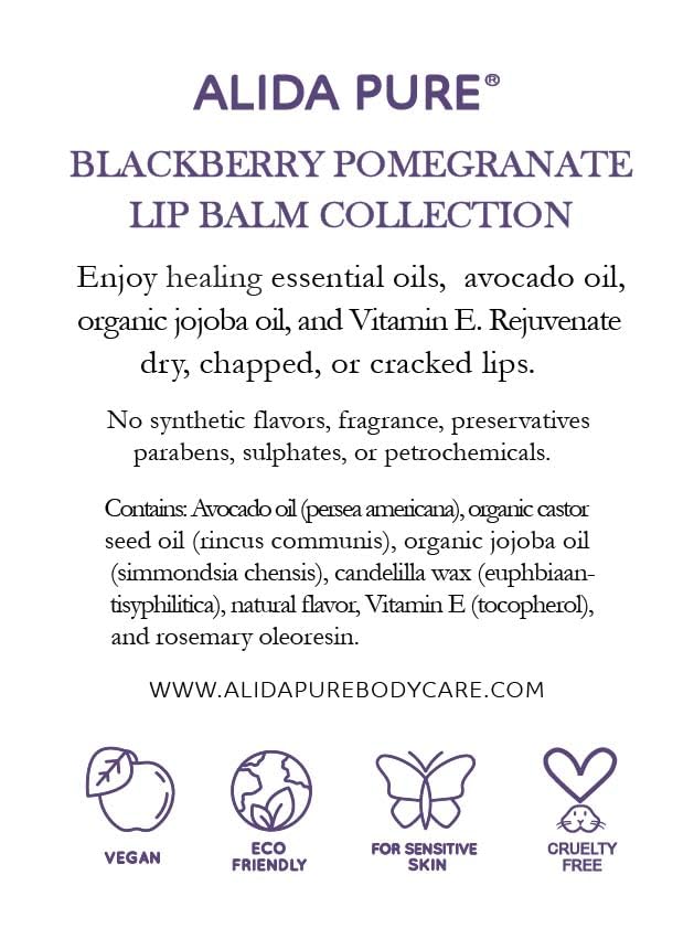 Blackberry Pomegranate Lip Balm Collection, Vegan Set, Beeswax Free, with Organic Jojoba and Avocado Oil, Vitamin E, Natural Moisturizer for Dry, Chapped Lips, 3 Tube Set