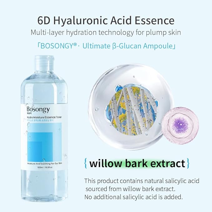 Hydro Moisture Essence Toner 500ml (16.9fl.oz) Deep Nourishing Facial Toner for Dry & Sensitive Skin, Korean Skincare Infused with Hyaluronic Acid, Panthenol, Salicylic Acid