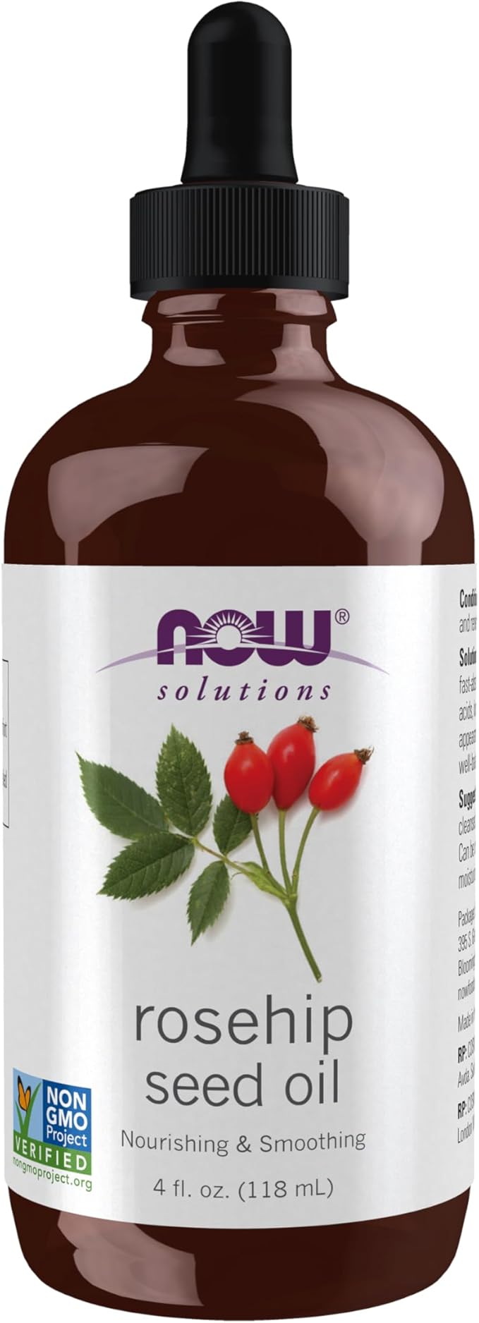 NOW Solutions, Rose Hip Seed Oil, 100% Pure, Nourishing and Renewing, For Facial Care, Vegan, Child Resistant Cap, 4-Ounce