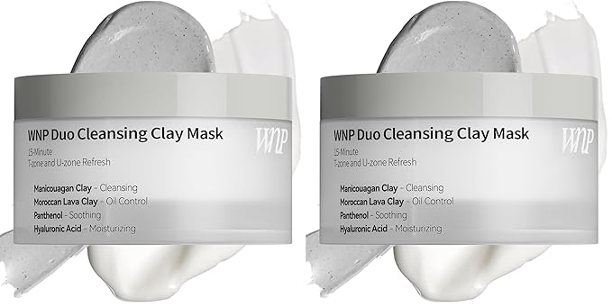 WNP Duo Cleansing Clay Mask with Niacinamide & Hyaluronic Acid – Deep Pore Cleanser for T-Zone & U-Zone, Blackhead Remover, Hydrating & Oil-Control Face Mask, 3.53oz (Pack of 2)