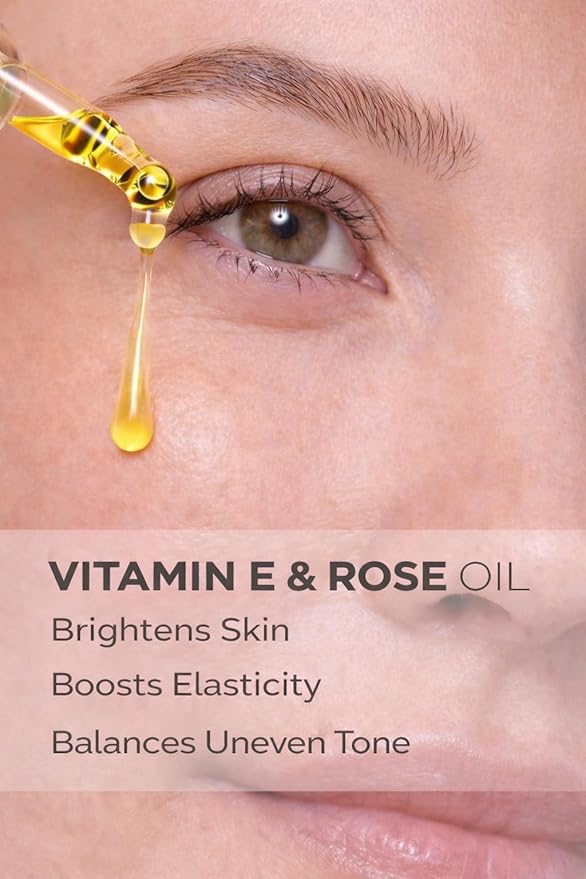 Vitamin E Rose Oil with Organic Rosehip, Avocado, Jojoba, Argan and Almond Oils, Face and Body Moisturizer for a Firm and Healthy Skin, 3.88 fl oz