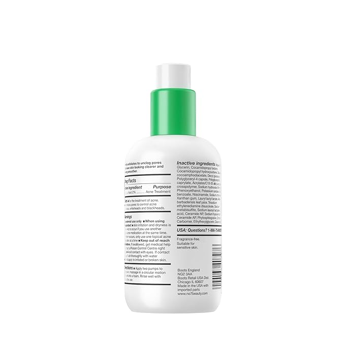 No7 Derm Solutions Salicylic Acid Facial Cleanser - Exfoliating Face Wash with 2% Salicylic Acid + 4% Niacinamide - Acne Prone Skin Care for Radiant, Blemish Free Skin (6.7 fl oz)
