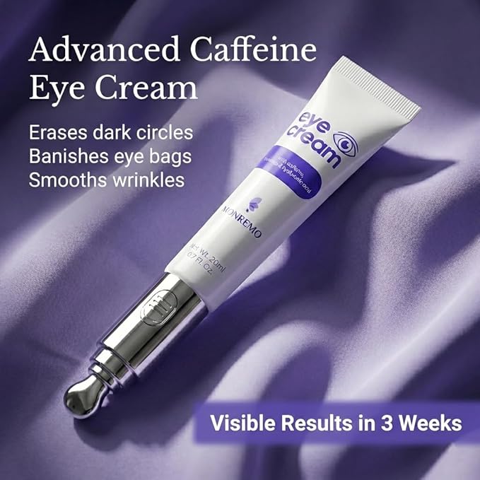 Caffeine Eye Cream for Dark Circles & Puffiness – Anti Aging Under Eye Treatment with Vibrating Applicator & Turmeric. Eye Bag Remover & Snail Mucin Serum for Wrinkles