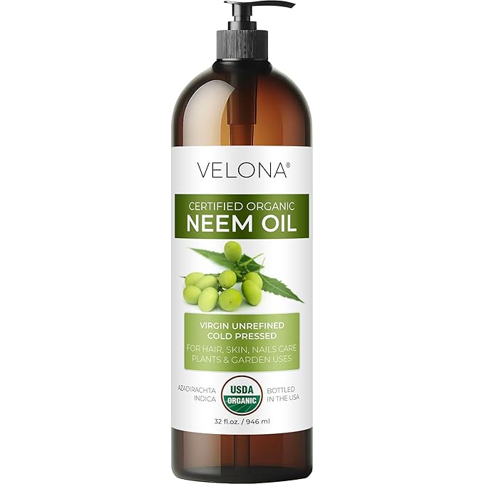 velona Neem Oil USDA Certified Organic - 32 Fl Oz | 100% Pure and Natural Carrier Oil | Virgin, Unrefined, Cold Pressed | Hair, Body and Skin Care | Use Today - Enjoy Results